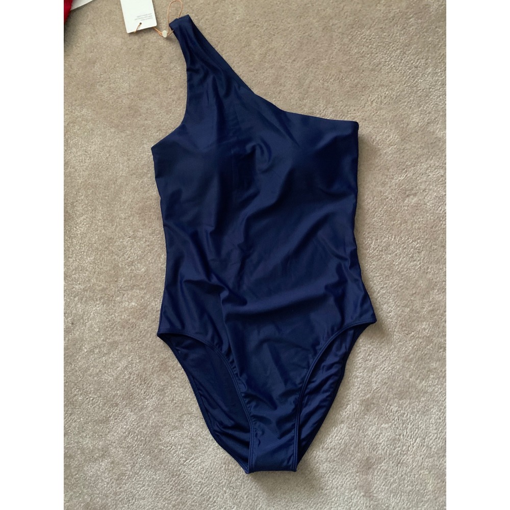 Quince Italian One Shoulder One-Piece Swimsuit Womens S Deep Navy Asymmetrical - Picture 3 of 7